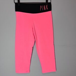 PINK Victoria's Secret Yoga Capri Leggings Bright Coral Black Logo Size S